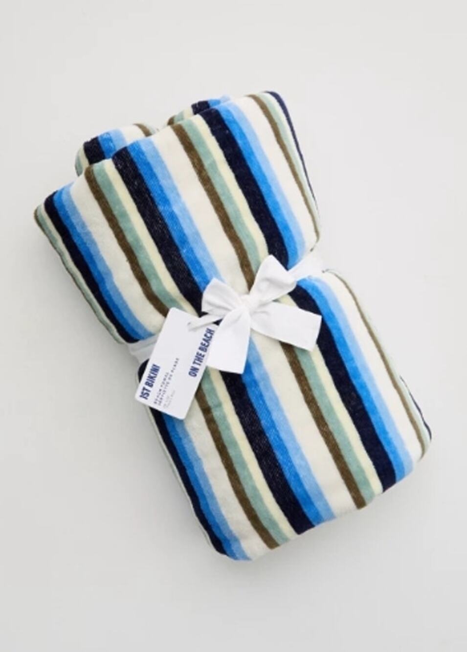 Aerie 1st Bikini On The Beach Striped Beach Towel Blue White NEW